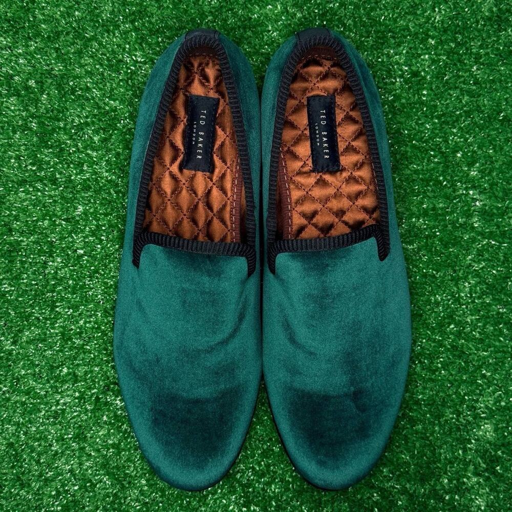 Ted Baker Green Velvet Loafers Men’s 9 Luxury Dress Slip On Shoes New